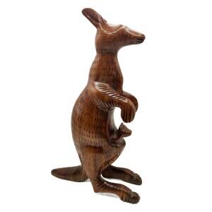 Vintage Wood Carved Kangaroo with Joey in its Pouch, 12.5" Tall